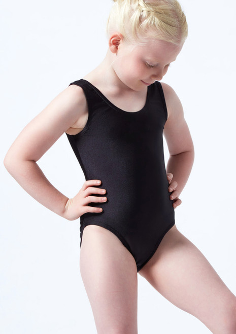Alegra Girls Shiny Margot Leotard Black Front [Black]
