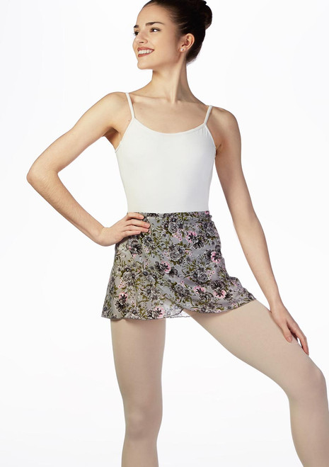 Move Dance Floral Wrap Dance Skirt - Grey Grey Front [Grey]