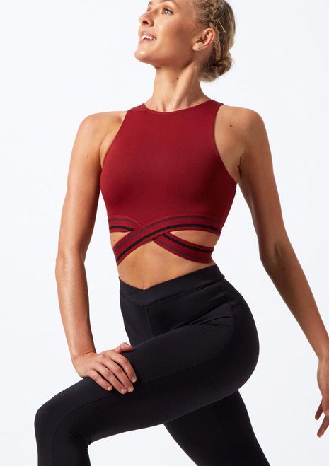 Move Dance Infinity Cross Over Crop Top Red Front [Red]