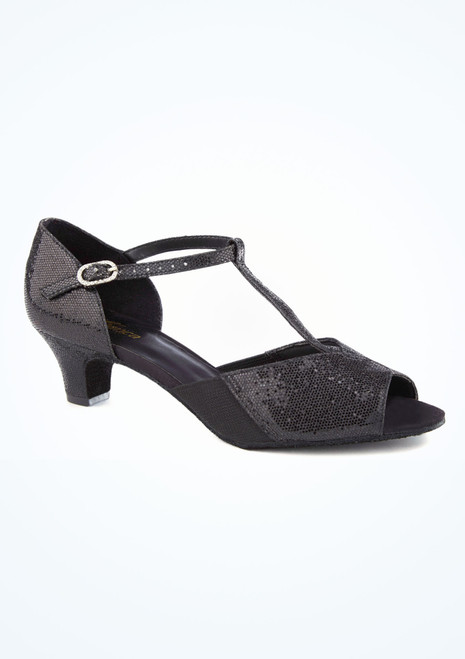 So Danca T-Strap Sparkle Open Toe Ballroom Shoe 1.5" Black [Black]
