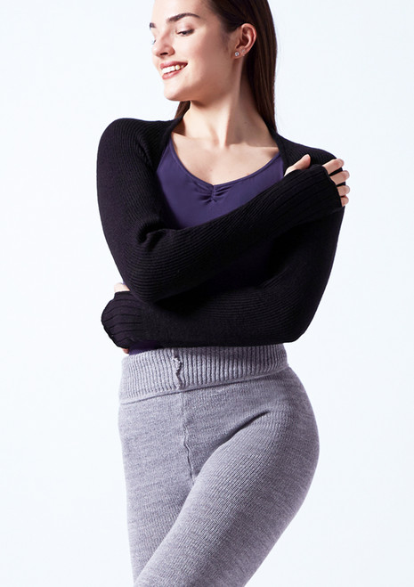 Bloch Lydia Knit Shoulder Shrug Black Front [Black]