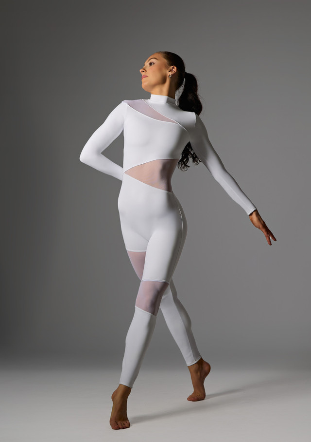 Move Dance Radiance Mesh Panel Catsuit Black 7 [White]