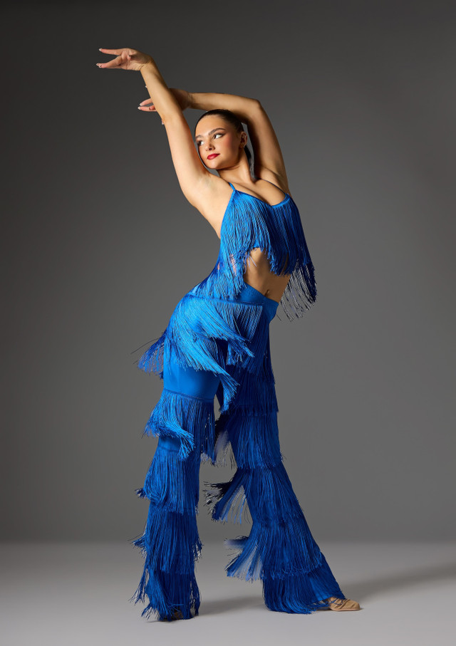 Jolista Deco Dazzle Fringe Jazz Costume Royal Blue 140 [Blue]