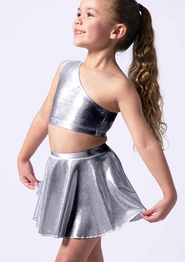 Alegra Girls Metallic Scarlett Asymmetric Top Dark Grey Front [Grey]