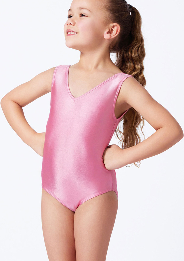 Alegra Girls Shiny Carly Leotard Pink Front [Pink]