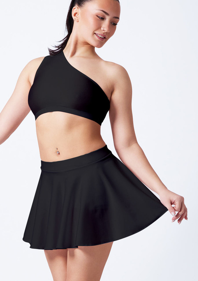 Alegra Shiny Scarlett Asymmetric Top Black Front [Black]