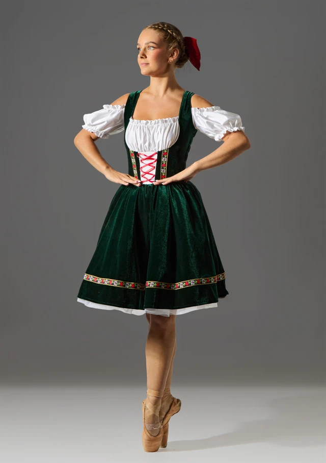 Germanic lace front dress with hair bow Green Front [Green]