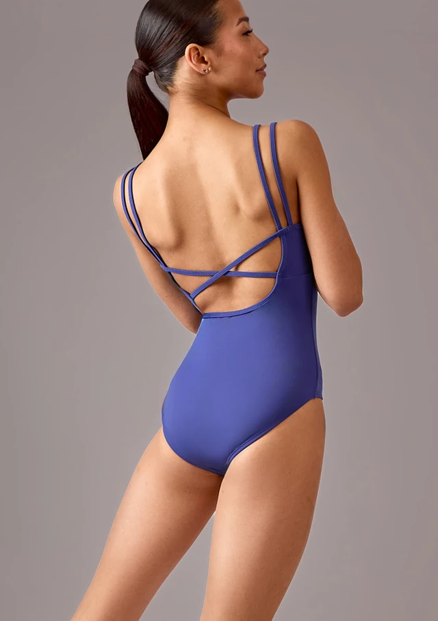 Move Dance Karin Cross Back Leotard Deep Blue Front [Blue]