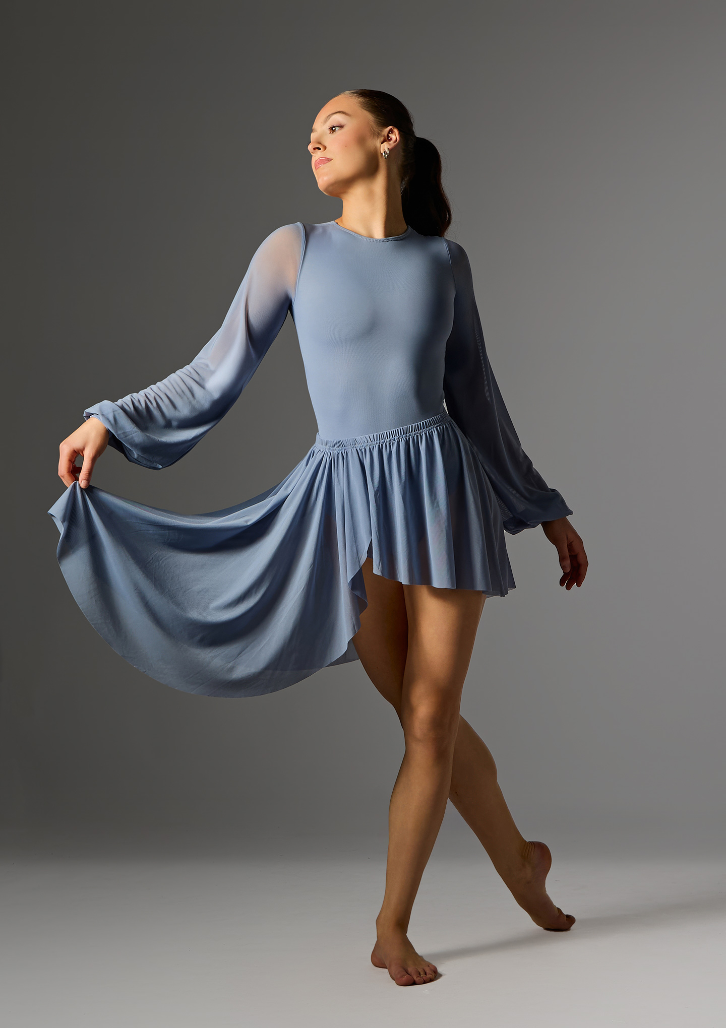 Jolista Timeless Asymmetric Ruffle Skirt Slate Blue Front [Blue]
