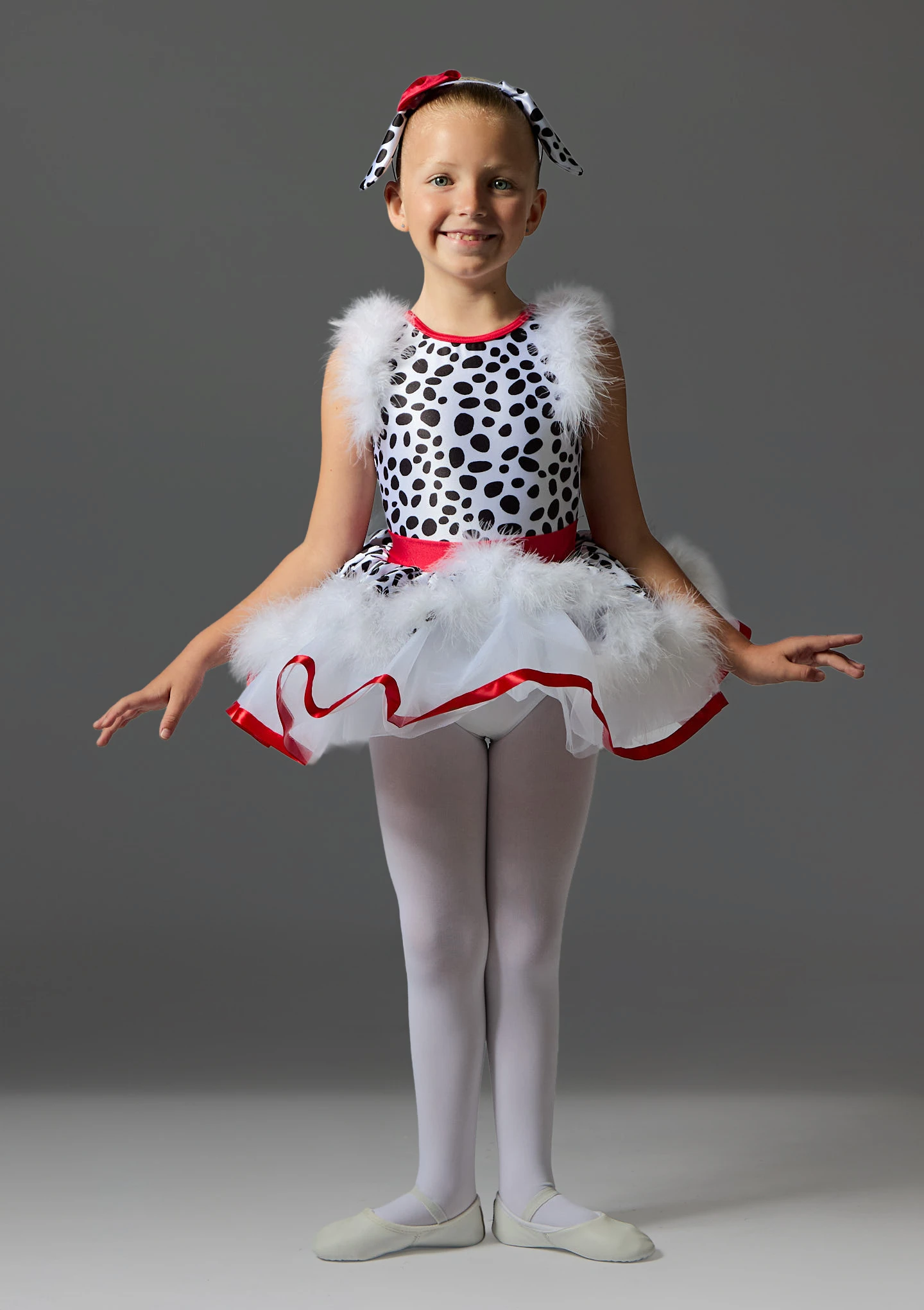 Dalmation Tutu dress with headband White-Black Front [White]