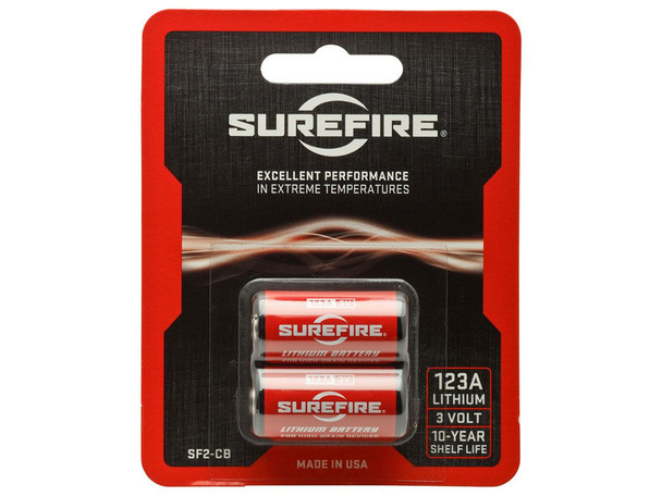 Surefire SF123A CR123A 1550mAh 3V Lithium Primary (LiMNO2) Button Top Batteries - 2 Pack