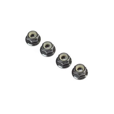 TLR Black Alum Flanged Locknut, M4 x 0.7mm x 7mm, 4pcs, 22 5.0 DC Elite