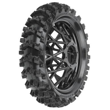Proline Dunlop Geomax MX14 V2 Bead CR4 Rear Tyre Mounted on Bullyspoke Black Wheel, Promoto-MX