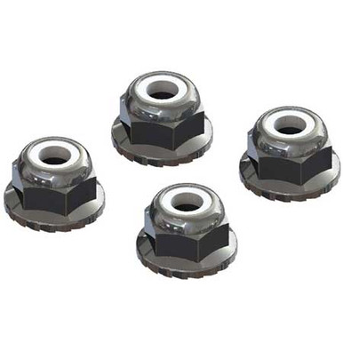 Arrma Flanged Nyloc Locknut, 4mm, Silver, 4 Pieces, AR708008
