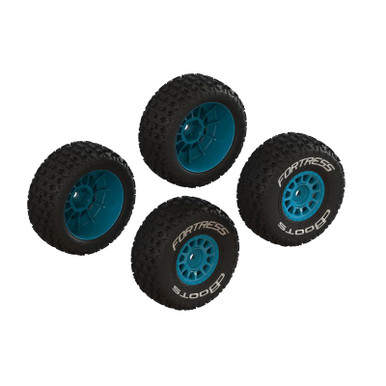 Arrma dBoots Fortress Tyre Set Glued on Blue Wheels