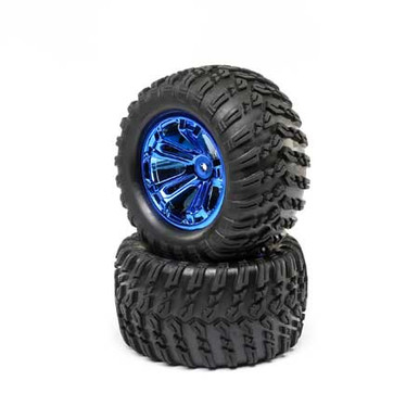 Losi Wheel and Tire Mounted Blue Chrome (2), Tenacity T