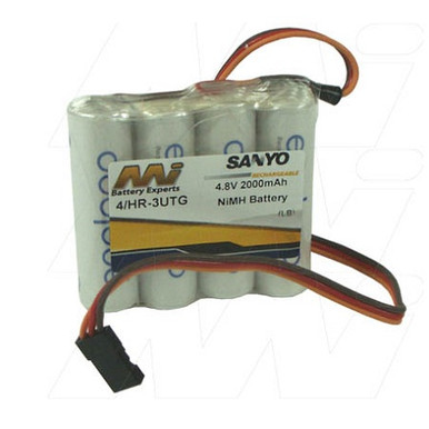 Eneloop 2000mah 4.8v NiMH Flat Battery with JR Lead, 4/BK-3MCCE FLT-JR