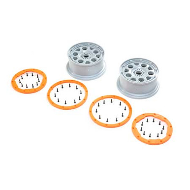 Losi Wheels, Silver, Orange Bead Lock, 2pcs, DBXL-E 2.0