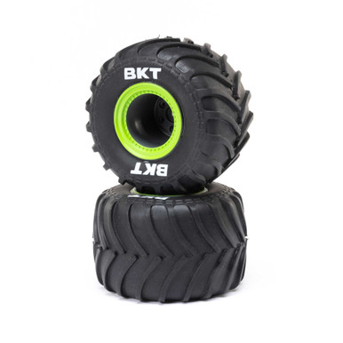 Losi Premounted MT Tyres with Green Beadlocks, 2pcs, Mini LMT