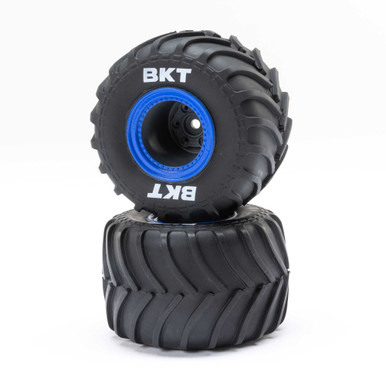 Losi Premounted MT Tyres with Blue Beadlocks, 2pcs, Mini LMT