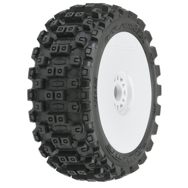 Proline 1/8 Badlands MX M2 Buggy Tyres Mounted on White Wheels, F/R, PR9067-31