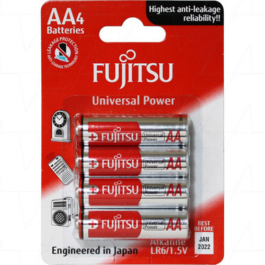 Fujitsu Alkaline AA Batteries, 4 Pack