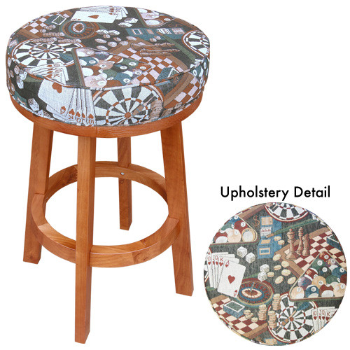 Sterling Padded Bar Stool, Oak w/Game Room Print | BorderBilliards.com