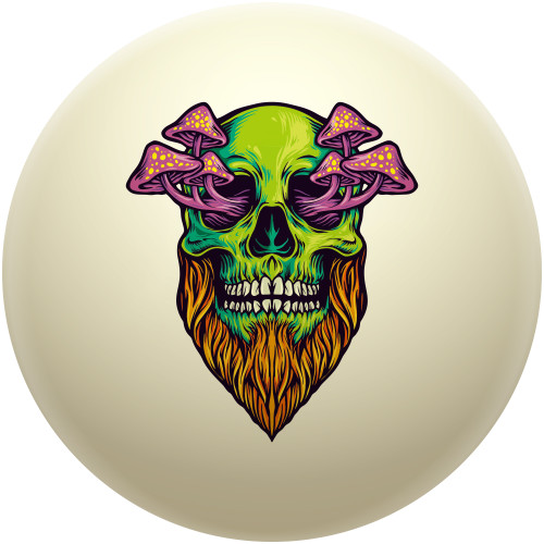 Bearded Green Skull with Mushrooms Cue Ball