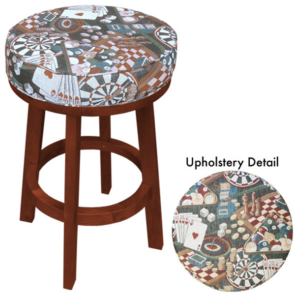 Sterling Padded Bar Stool, Mahogany w/Game Room Print