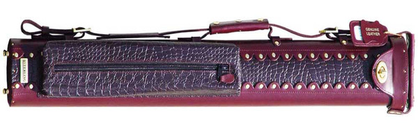 Burgundy Leather Pool Cue Case for Two Cues