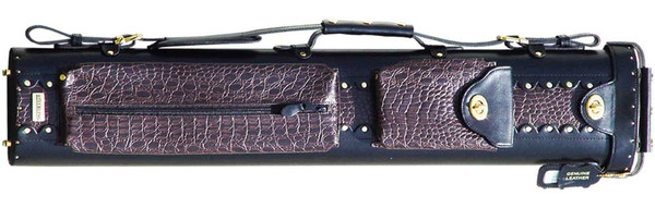 Black and Brown Leather Pool Cue Case for Two Cues and Two Extra Shafts