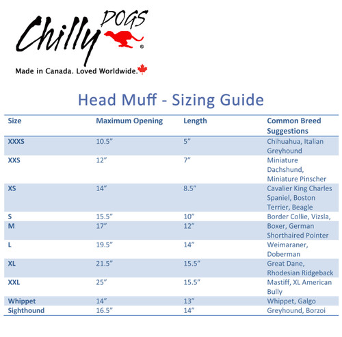 Chilly Dogs Head Muff Sizing