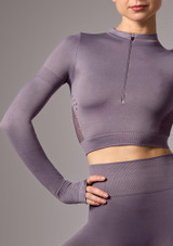 Crop top senza cuciture con cerniera Orianna Move Dance Ardesia Front 3 [Grigio]