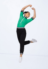 Weissman Zip-Front Striped Trim Leotard Kelly [Verde]