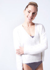 Jersey mullido con cuello en V Leona Move Dance Blanco Delante 2 [Blanco]