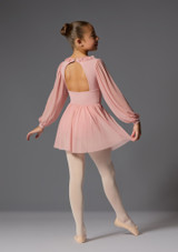 Long sleeved dress with pleated neck trim Verde Juniper Front 5 [Verde]