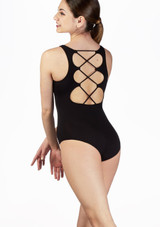 Maillot Ballet Sin Mangas Cruzado en la Espalda So Danca Negro Detrás [Negro]