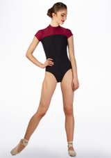 Maillot Ballet con Manga Corta de Contraste Ballet Rosa Rojo Delante 2 [Rojo]