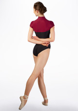 Maillot Ballet con Manga Corta de Contraste Ballet Rosa Rojo Detrás [Rojo]