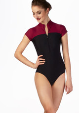Maillot Ballet con Manga Corta de Contraste Ballet Rosa Rojo Delante [Rojo]