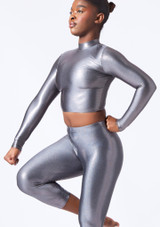 Top Danza Corto Metálico Raya Alegra Gris Detrás [Gris]