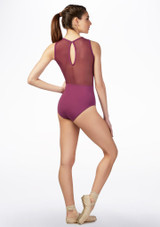 Maillot Ballet Sin Mangas con Malla Rayada Basilica Púrpura Detrás [Púrpura]