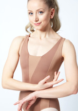 Maillot Ballet con Espalda Descubierta sin Mangas Esrah Bloch Marrón Delante [Marrón]
