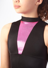 Maillot Ballet Niña con Cuello Alto Alegra Fuse Negro-Rosa Delante 2 [Negro]