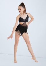 Weissman Sequin And Fringe leotard Negro Delante [Negro]