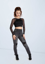 Weissman Lustre and Mesh Crop Top Noir [Noir]