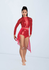 Weissman Sequin Lace Long Sleeve Top Rojo [Rojo]