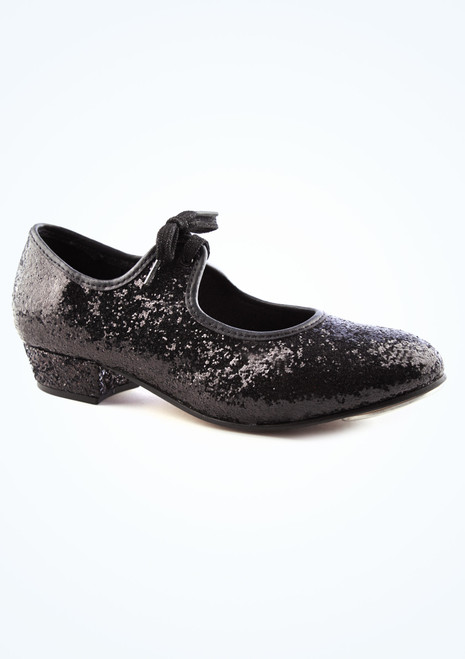 Chaussures de claquettes brillantes avec nœud Alegra - Noir Noir Principal [Noir]