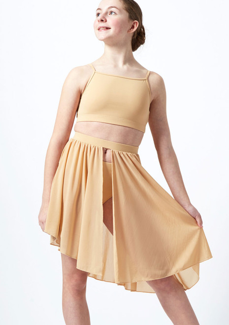 Move Dance Teen Erin Asymmetric Lyrical Half Skirt Tan Front [Tan]