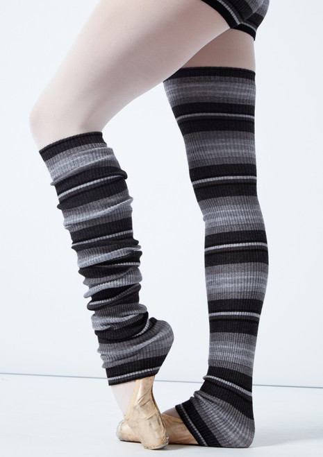 Move Dance Rosy Striped Knit Legwarmers Grey Main [Grey]